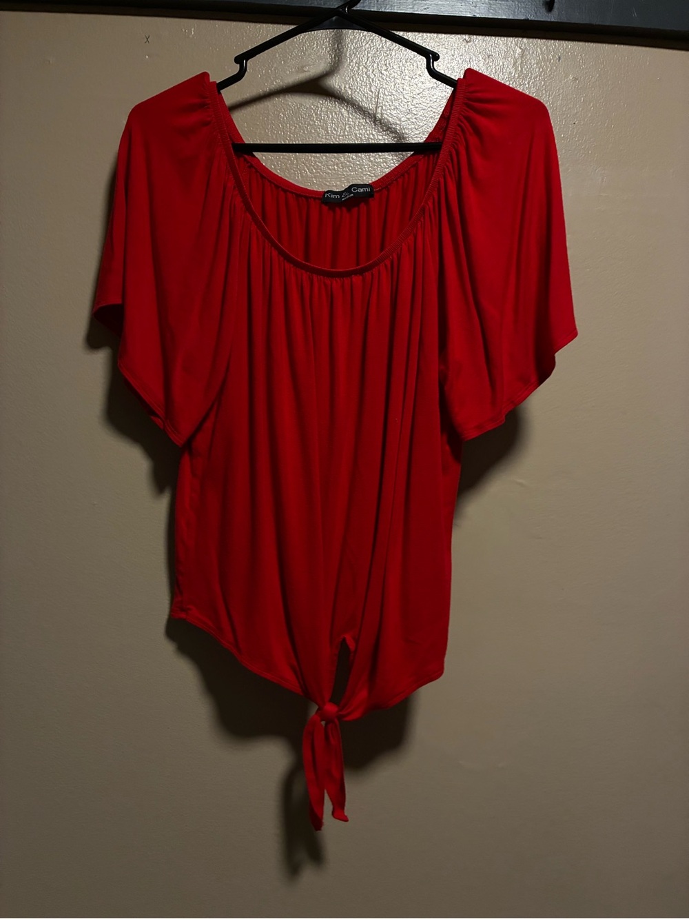 Kim & Cami Red Tie-Front Scoop Neck Blouse